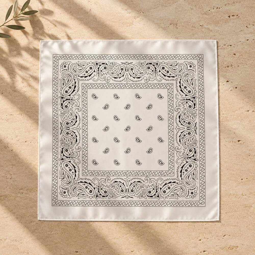 Paisley Cotton Bandana | 20x22 | White Black Square| New